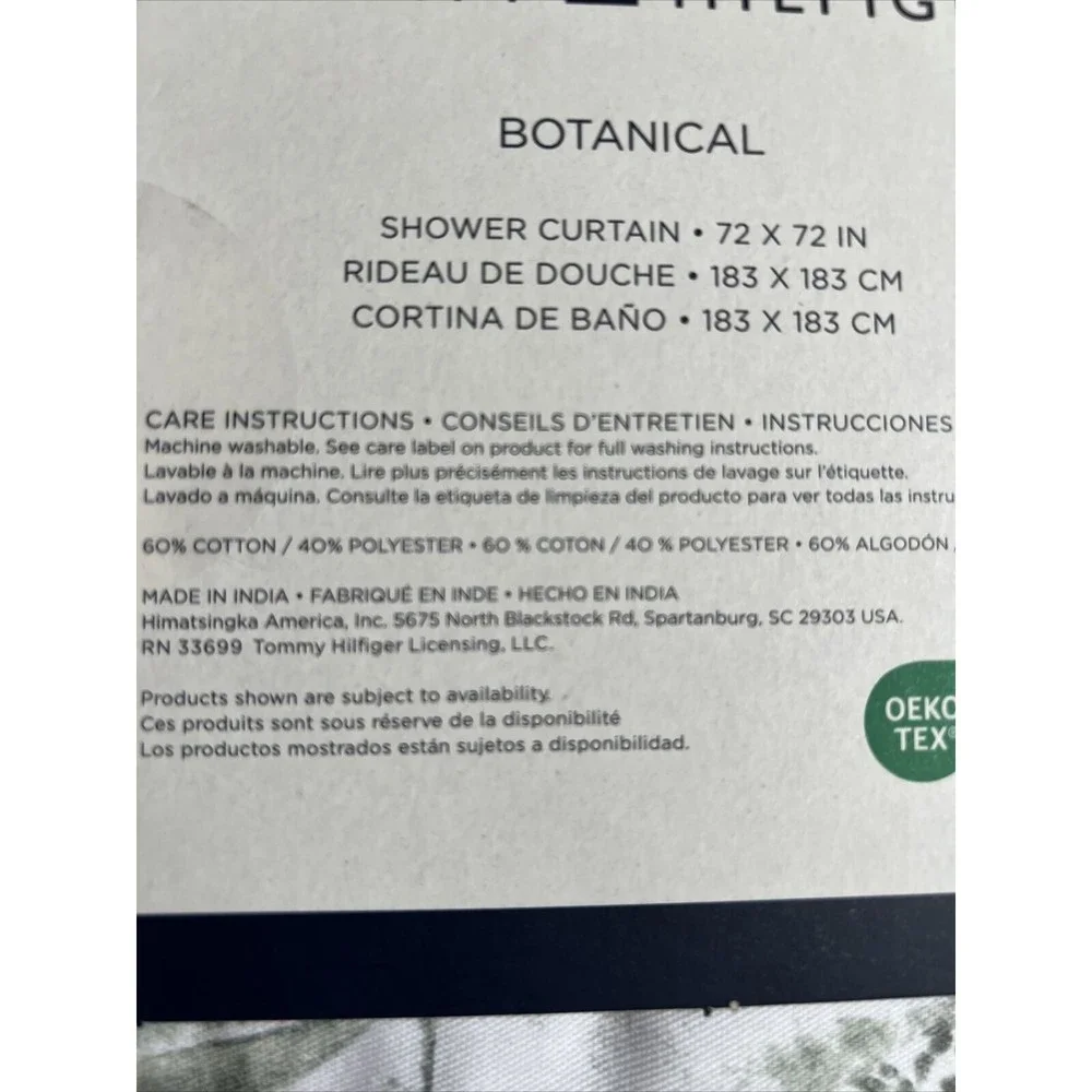 Tommy Hilfiger Botanical Cotton Blend Shower Curtain Green Flowers Leaves White